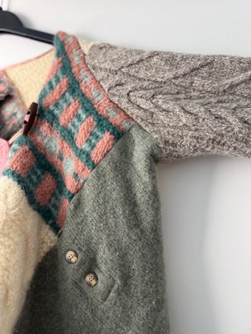 Honeybea Handmade Patchwork Wool Cardigan Colorblock One of a Kind Small/Medium - Picture 2 of 13